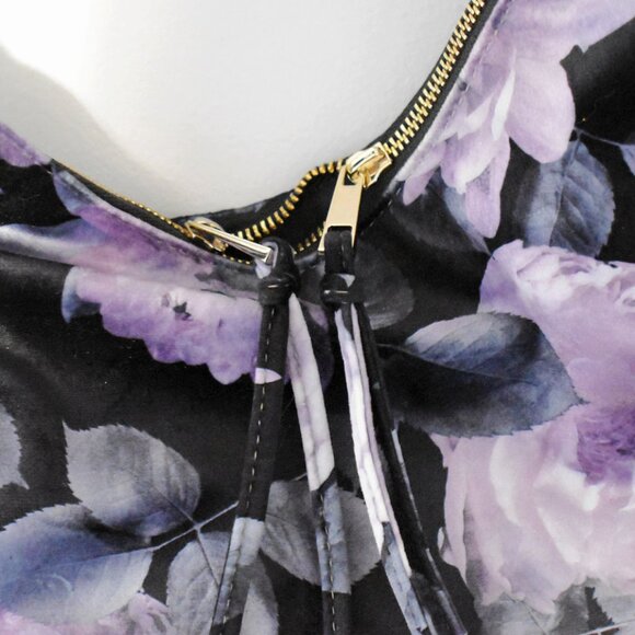 Tabitha Webb Velvet Black Purple Floral Roses Flowers Fairytale Purse Hobo Bag - Picture 5 of 12